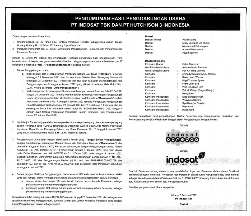 Keterbukaan Informasi Indosat Tbk Dan Pt Hutchison Indonesia